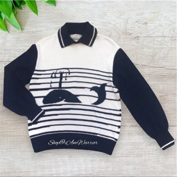 St. John Collection santana knit whale motif collared sweater *shop@iamw…